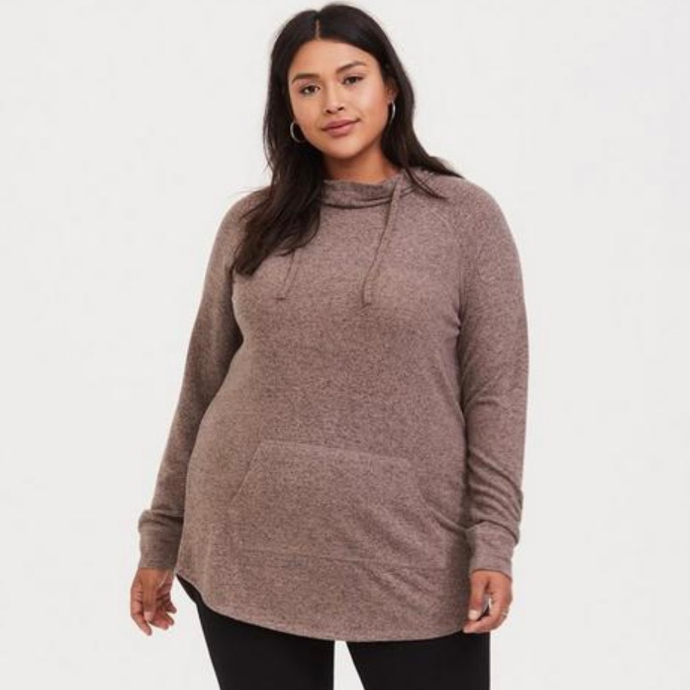 NEW! Torrid Super Soft Plush Cowl Neck Tunic Hoodie in Warmed Stone Size 1X